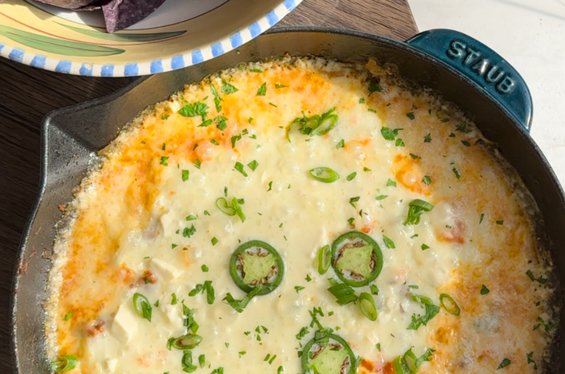 Queso fundido with chorizo and green chiles